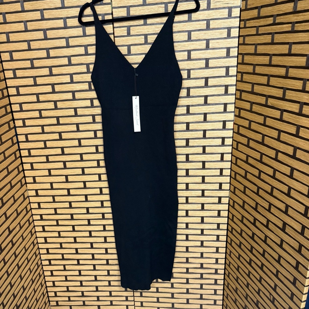 Mustard Seed Black‎ Ribbed Midi Dress Size Large